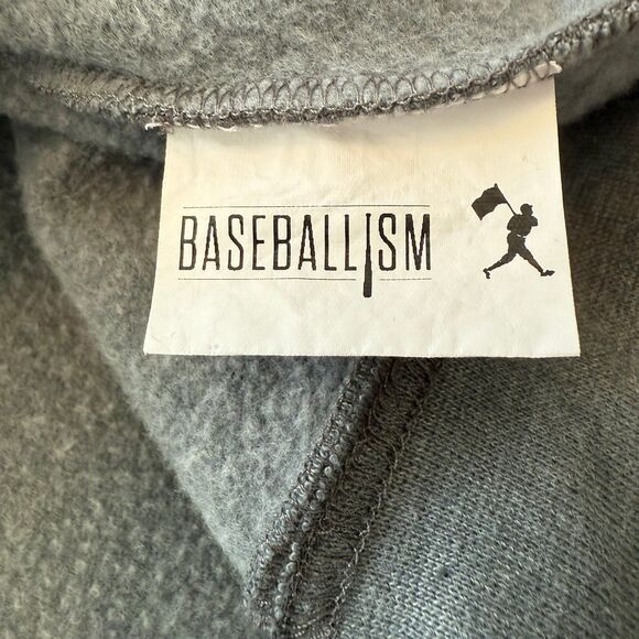 Baseballism Hoodie Double Sided Graphic Gray with Blue Raglan Sleeves Mens XL - Picture 9 of 11